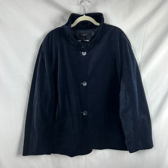 Talbots Woman Navy Blue Velvet High Collar Jacket Blazer Plus 22W Classic Career - Picture 2 of 7